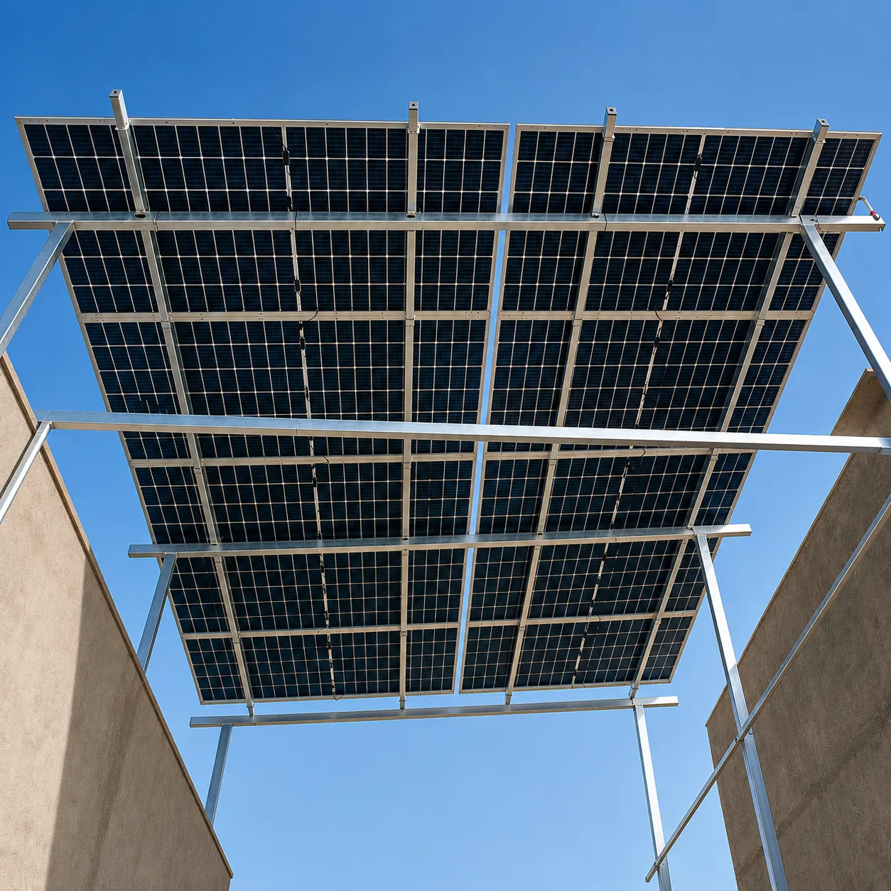 Elevated rooftop solar array on a galvanized steel structure